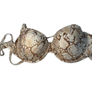 Snake skin pattern tan bikini top sizes  34 DD, 36 D, 36DD, 38 D Available
